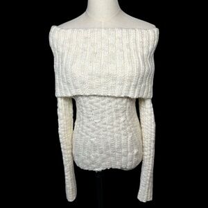 Limited Y2K Ivory Off Shoulder Knit Sweater Sz S 2009‎ Fall Preppy Elena Bella